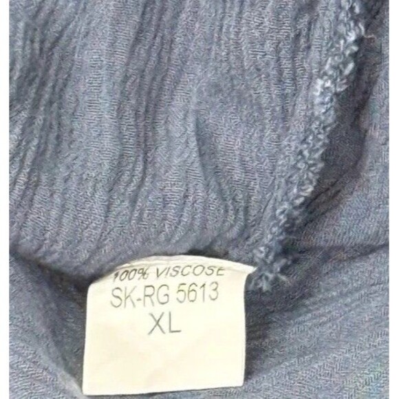 Elan Boho Ruffle Mini Dress XL Blue Crinkle Drawstring Coverup Cottagecore - Picture 6 of 8